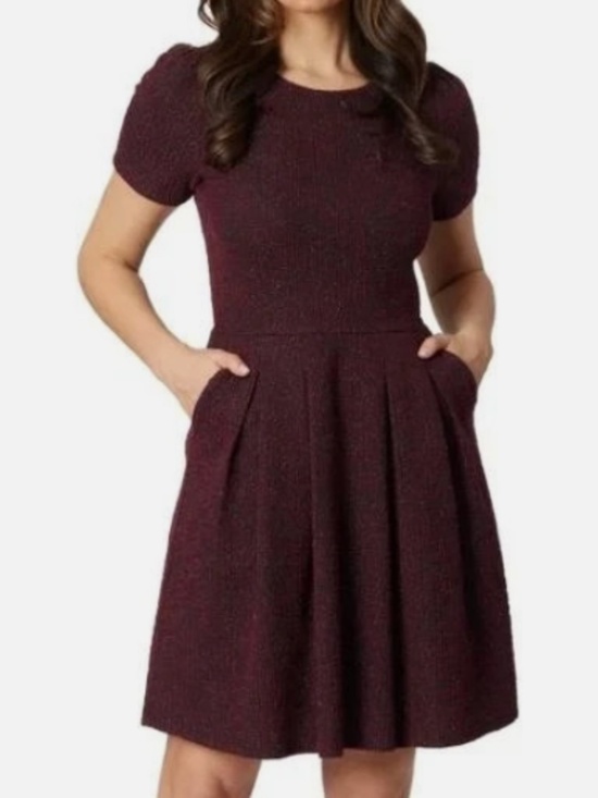 Draper James Dresses & Skirts - Draper James Womens Burgundy Short Sleeve Fit Flare Knit Dress